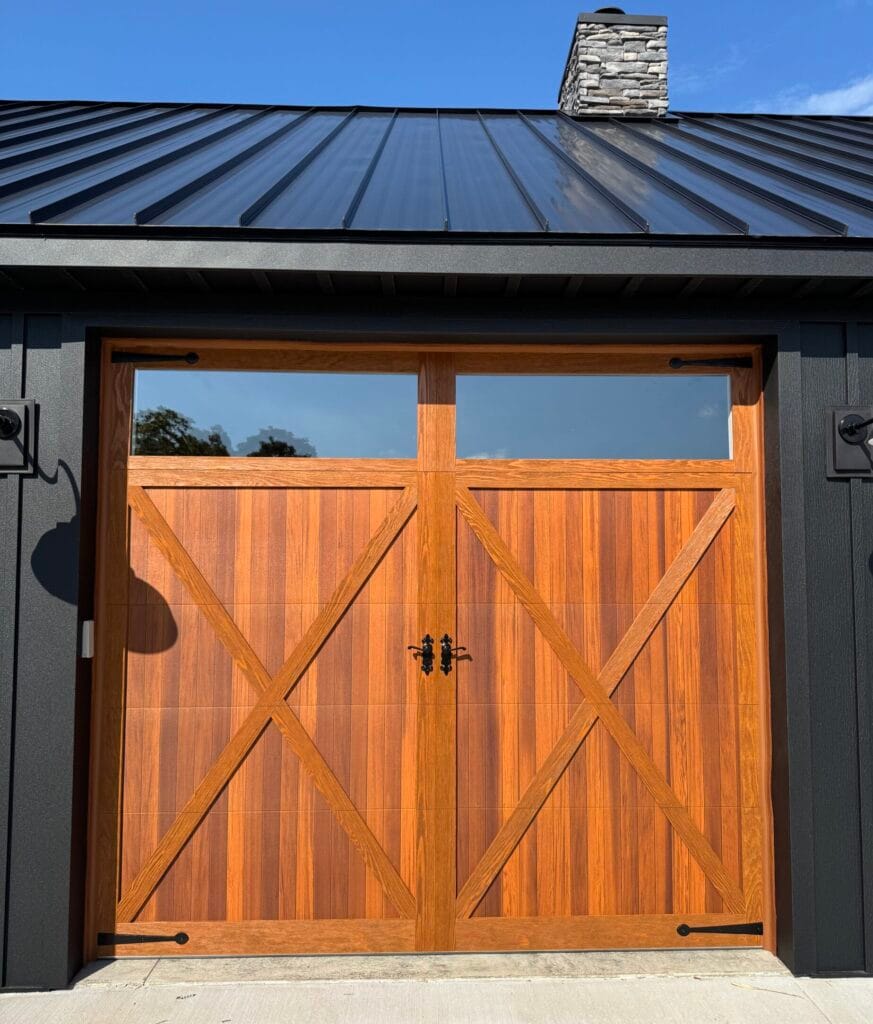 Cedar carriage-style garage door installed by Bo Knows Garage Doors, garage doors Lexington KY